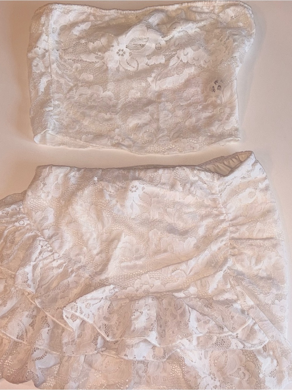 White Lace Matching Set XS Coquette Ruffle Top & Skirt